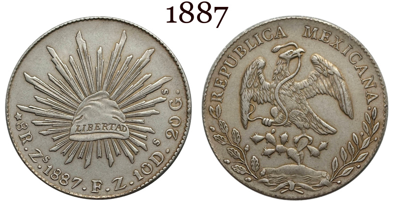 Mexico 1875 1881 1882 1887 1889 1891 1892 1893 1894 8 Reales Eagle With Snake Silver Plated Replica Coin Commemorative Medal,Historical Collectible Art Craft For Enthusiasts