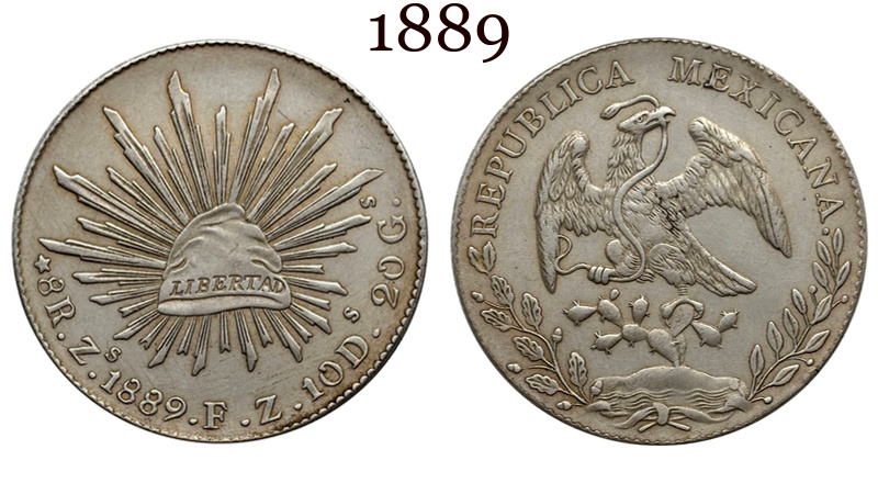 Mexico 1875 1881 1882 1887 1889 1891 1892 1893 1894 8 Reales Eagle With Snake Silver Plated Replica Coin Commemorative Medal,Historical Collectible Art Craft For Enthusiasts