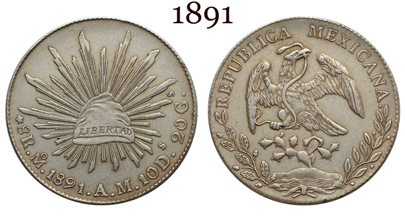 Mexico 1875 1881 1882 1887 1889 1891 1892 1893 1894 8 Reales Eagle With Snake Silver Plated Replica Coin Commemorative Medal,Historical Collectible Art Craft For Enthusiasts
