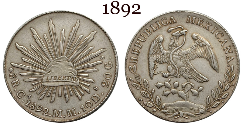 Mexico 1875 1881 1882 1887 1889 1891 1892 1893 1894 8 Reales Eagle With Snake Silver Plated Replica Coin Commemorative Medal,Historical Collectible Art Craft For Enthusiasts