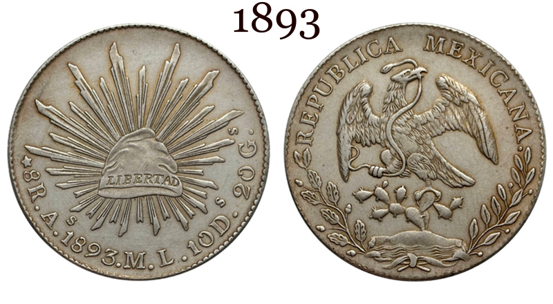 Mexico 1875 1881 1882 1887 1889 1891 1892 1893 1894 8 Reales Eagle With Snake Silver Plated Replica Coin Commemorative Medal,Historical Collectible Art Craft For Enthusiasts