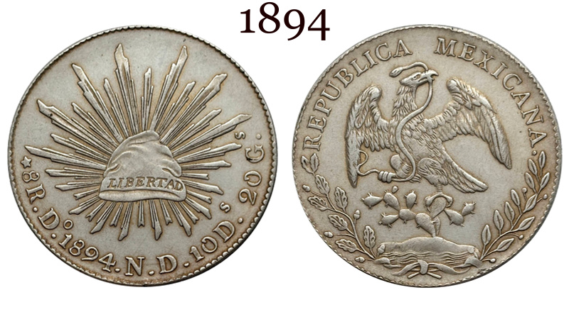 Mexico 1875 1881 1882 1887 1889 1891 1892 1893 1894 8 Reales Eagle With Snake Silver Plated Replica Coin Commemorative Medal,Historical Collectible Art Craft For Enthusiasts