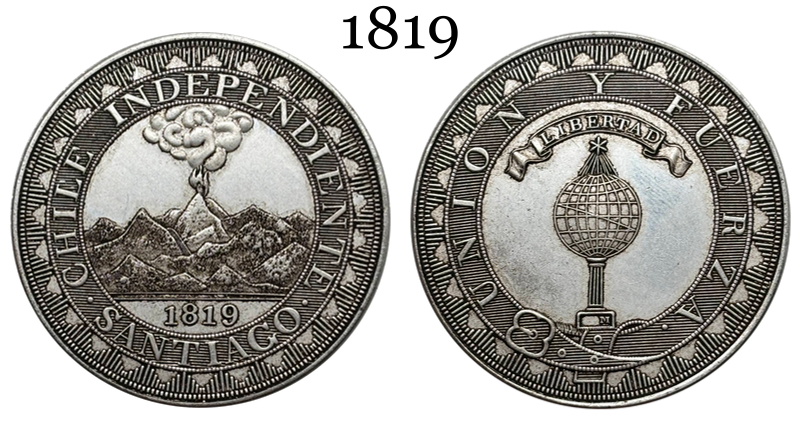 Chile Republic 1819 1 Peso Santiago Silver Plated Replica Coin Commemorative Medal,Historical Collectible Art Craft For Enthusiasts