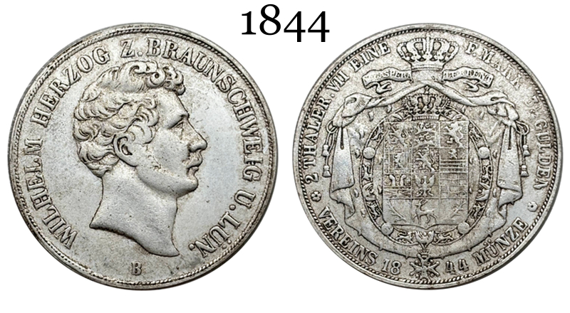German States 1844 B 1854 B 2 Thaler 3 1/2 Gulden William Silver Plated Replica Coin Commemorative Medal,Historical Collectible Art Craft For Enthusiasts