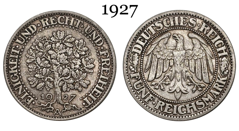 Germany Empire 5 Reichsmark Marks 1927 1928 1930 1932 Silver Plated Replica Coin Commemorative Medal,Historical Collectible Art Craft For Enthusiasts