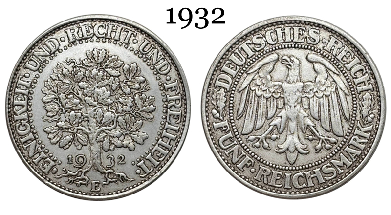 Germany Empire 5 Reichsmark Marks 1927 1928 1930 1932 Silver Plated Replica Coin Commemorative Medal,Historical Collectible Art Craft For Enthusiasts