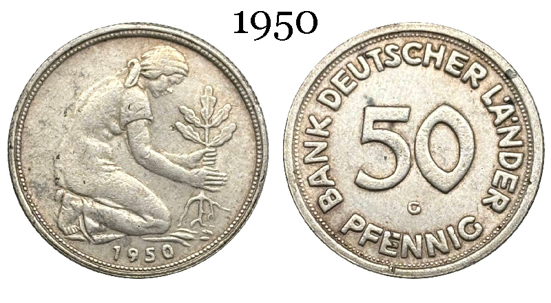 Federal Republic Bank of Germany States 1950 50 Pfennigs Silver Plated Replica Coin Commemorative Medal,Historical Collectible Art Craft For Enthusiasts
