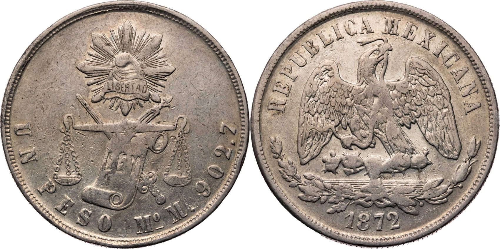 Mexico Republic 1 Un Peso 1872 Mo M Balanza  Kursmunze Silver Plated Replica Commemorative Medal Collectible Coins,Historical Collectible Art Craft For Enthusiasts