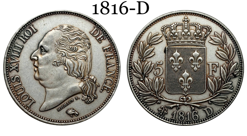 France 1816 - 1824 25 PCS 5 Francs Louis XVIII Silver Plated Replica Coin Commemorative Medal,Historical Collectible Art Craft For Enthusiasts
