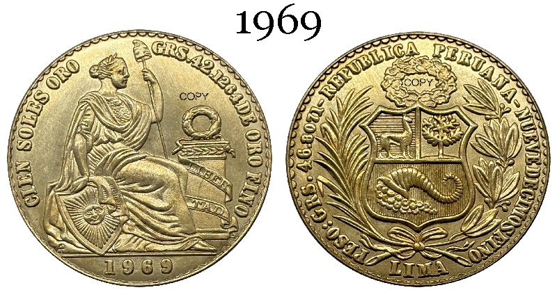 Peru Republic 1969 Lima 100 Soles Oro Libertad Gold Brass Metal Replica Coin Commemorative Medal,Historical Collectible Art Craft For Enthusiasts