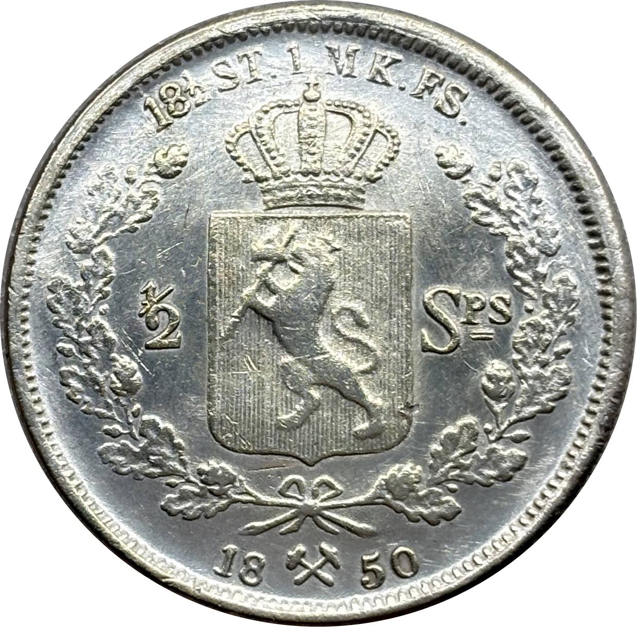 Norway 1850 1/2 Half Speciedaler Oscar I Silver Plated Replica Coin Commemorative Medal,Historical Collectible Art Craft For Enthusiasts