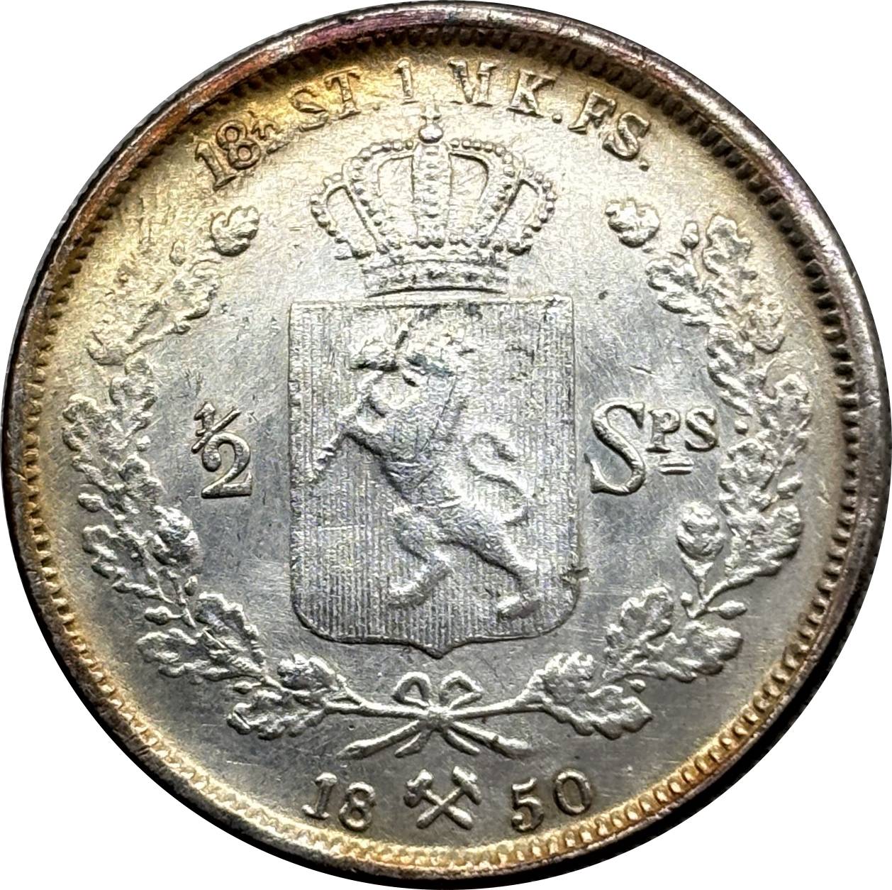 Norway 1850 1/2 Half Speciedaler Oscar I Silver Plated Replica Coin Commemorative Medal,Historical Collectible Art Craft For Enthusiasts