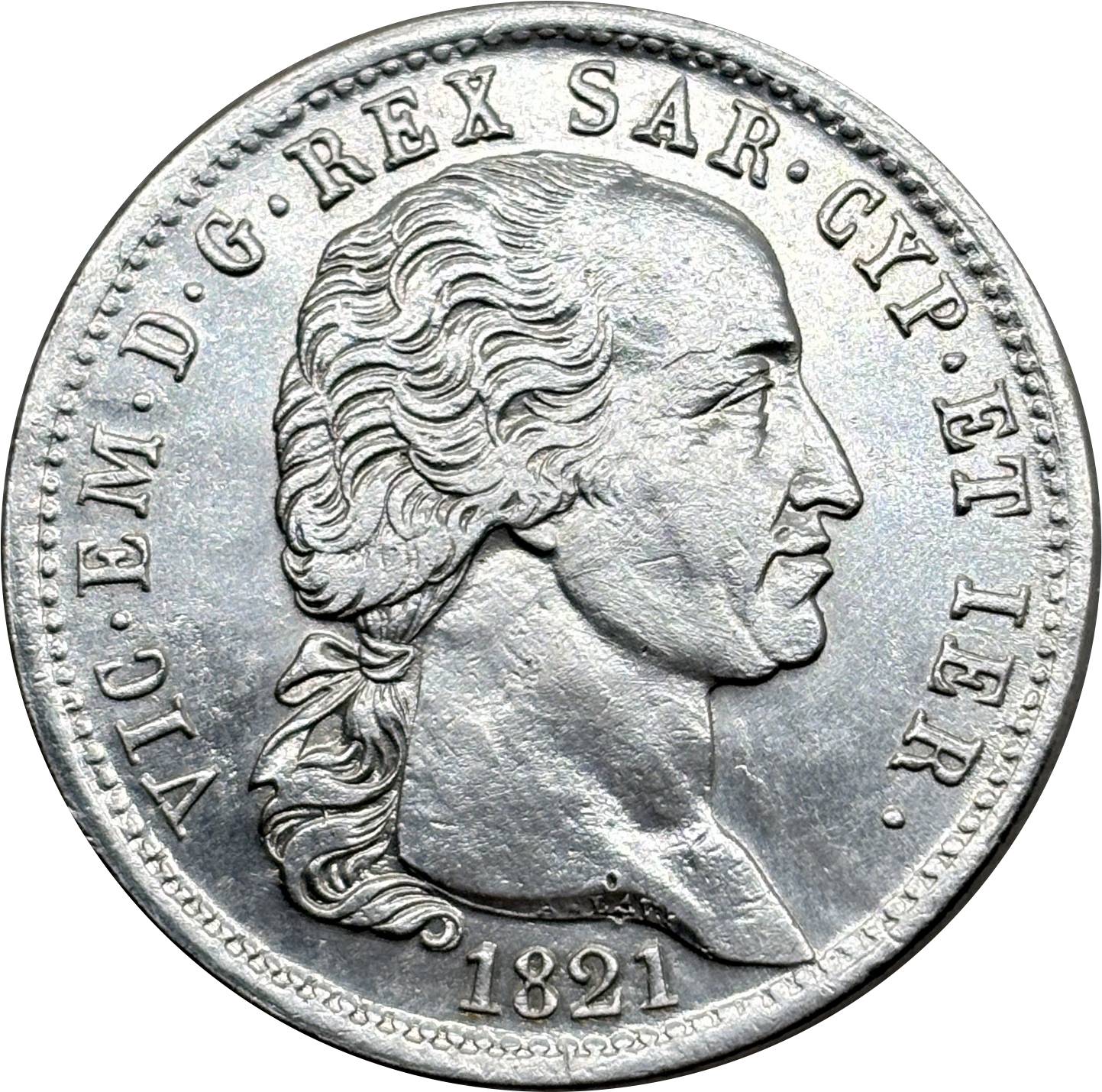 Italian States 1821 5 Lire Victor Emmanuel I Piedmont Sardinia Silver Plated Replica Coin Commemorative Medal,Historical Collectible Art Craft For Enthusiasts