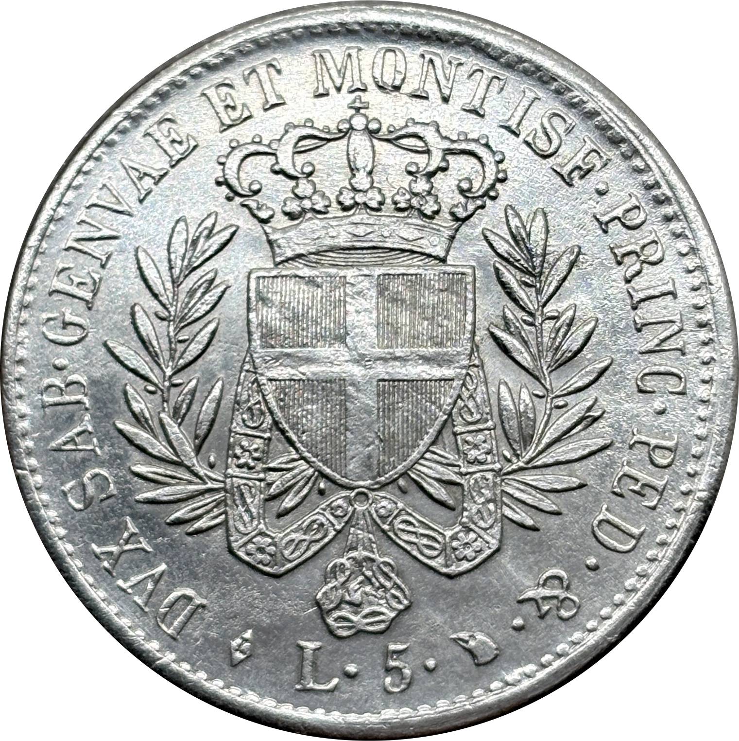 Italian States 1821 5 Lire Victor Emmanuel I Piedmont Sardinia Silver Plated Replica Coin Commemorative Medal,Historical Collectible Art Craft For Enthusiasts