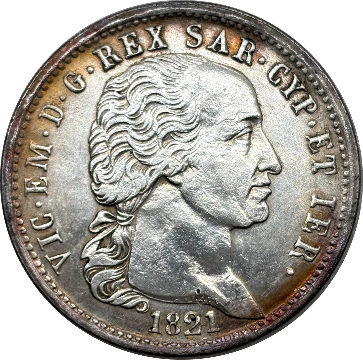 Italian States 1821 5 Lire Victor Emmanuel I Piedmont Sardinia Silver Plated Replica Coin Commemorative Medal,Historical Collectible Art Craft For Enthusiasts
