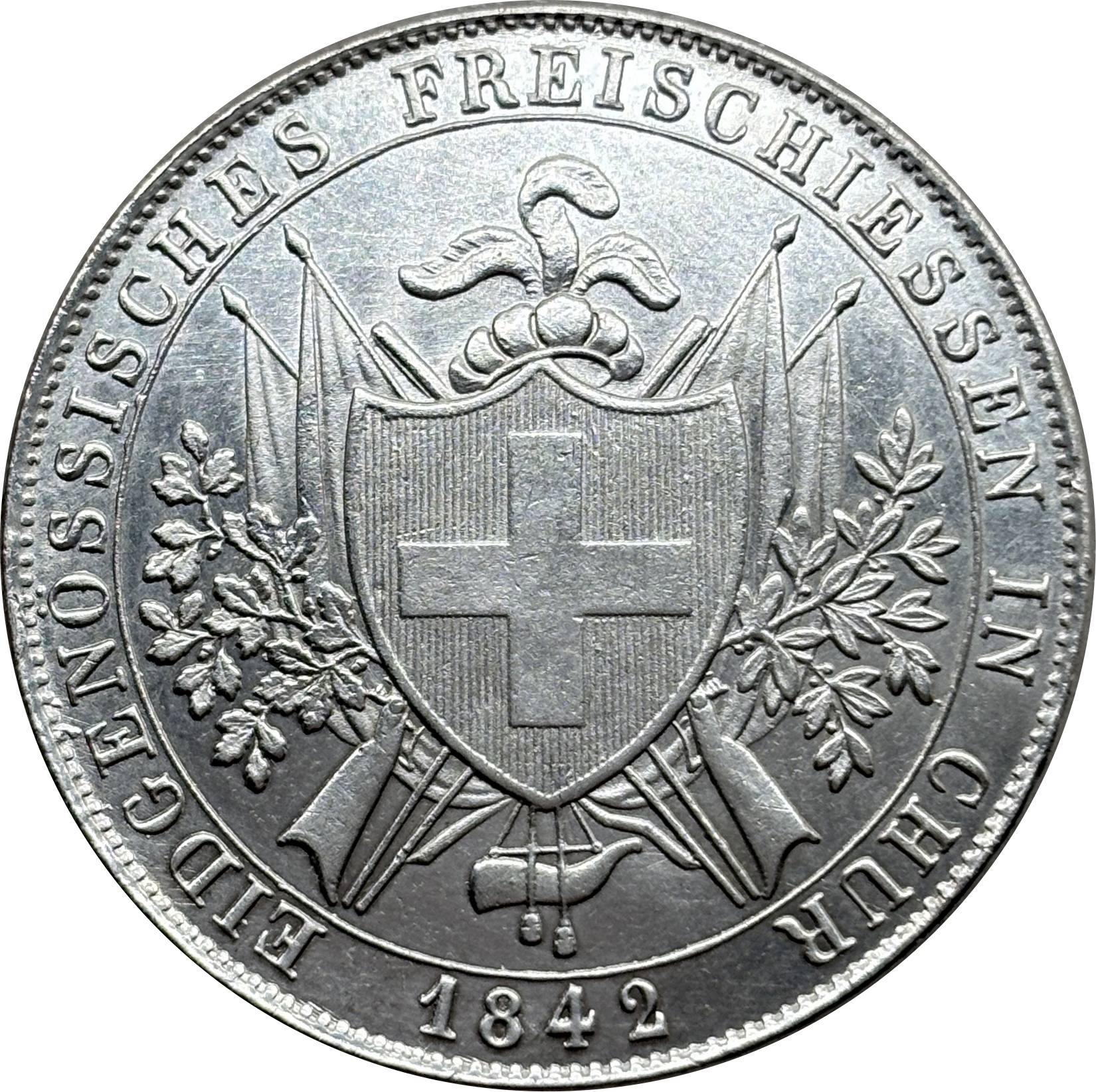 Switzerland 1842 4 Francs Chur Shooting Festival Silver Plated Replica Coin Commemorative Medal,Historical Collectible Art Craft For Enthusiasts