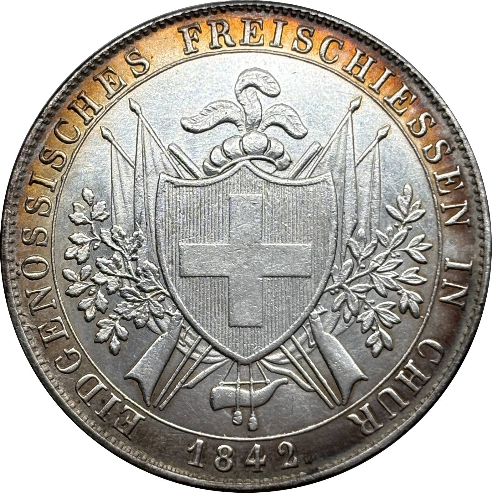 Switzerland 1842 4 Francs Chur Shooting Festival Silver Plated Replica Coin Commemorative Medal,Historical Collectible Art Craft For Enthusiasts