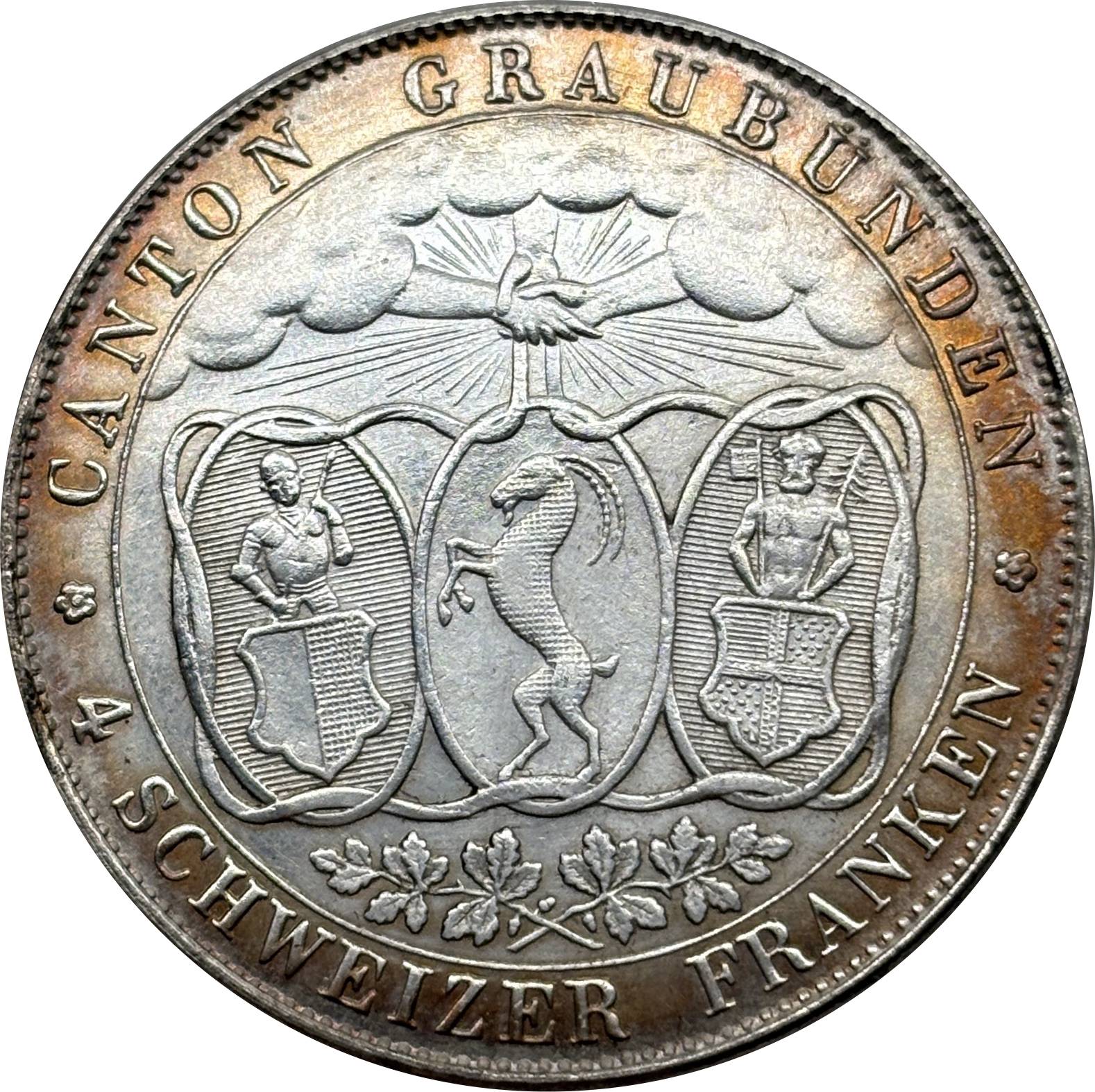 Switzerland 1842 4 Francs Chur Shooting Festival Silver Plated Replica Coin Commemorative Medal,Historical Collectible Art Craft For Enthusiasts