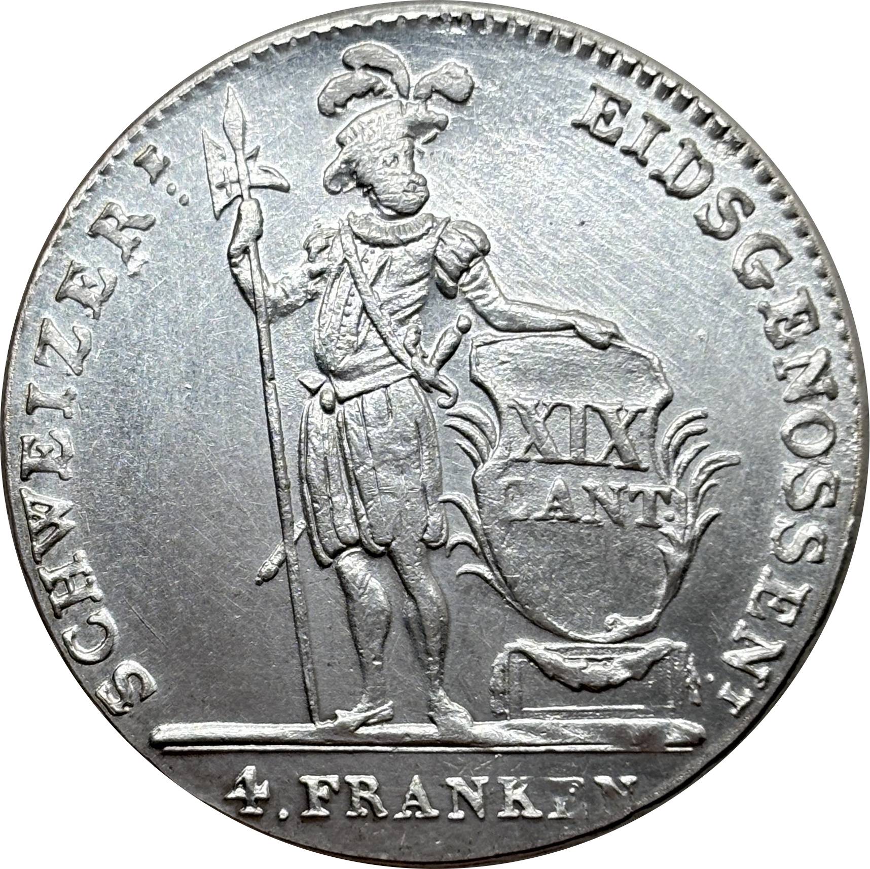 Swiss Canton Of Lucerne 1814 4 Franken Standing Silver Plated Replica Coin Commemorative Medal,Historical Collectible Art Craft For Enthusiasts
