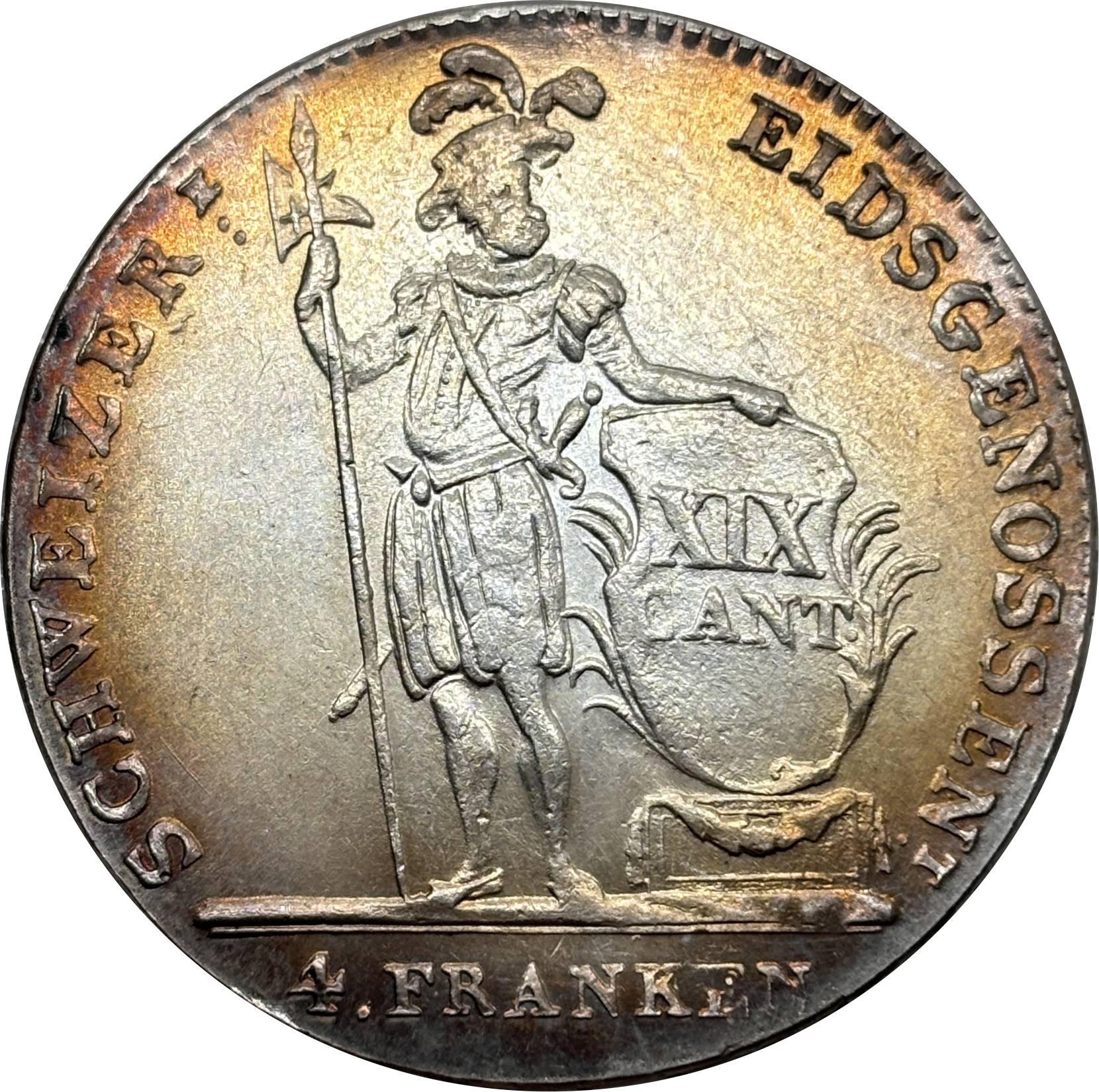 Swiss Canton Of Lucerne 1814 4 Franken Standing Silver Plated Replica Coin Commemorative Medal,Historical Collectible Art Craft For Enthusiasts