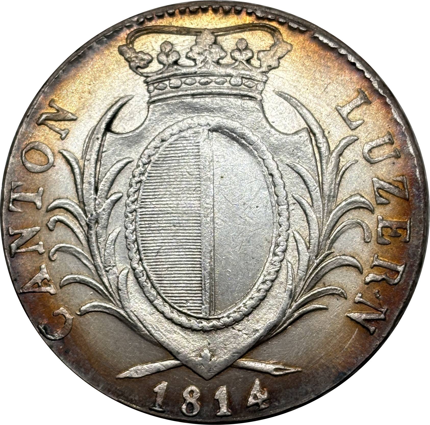 Swiss Canton Of Lucerne 1814 4 Franken Standing Silver Plated Replica Coin Commemorative Medal,Historical Collectible Art Craft For Enthusiasts