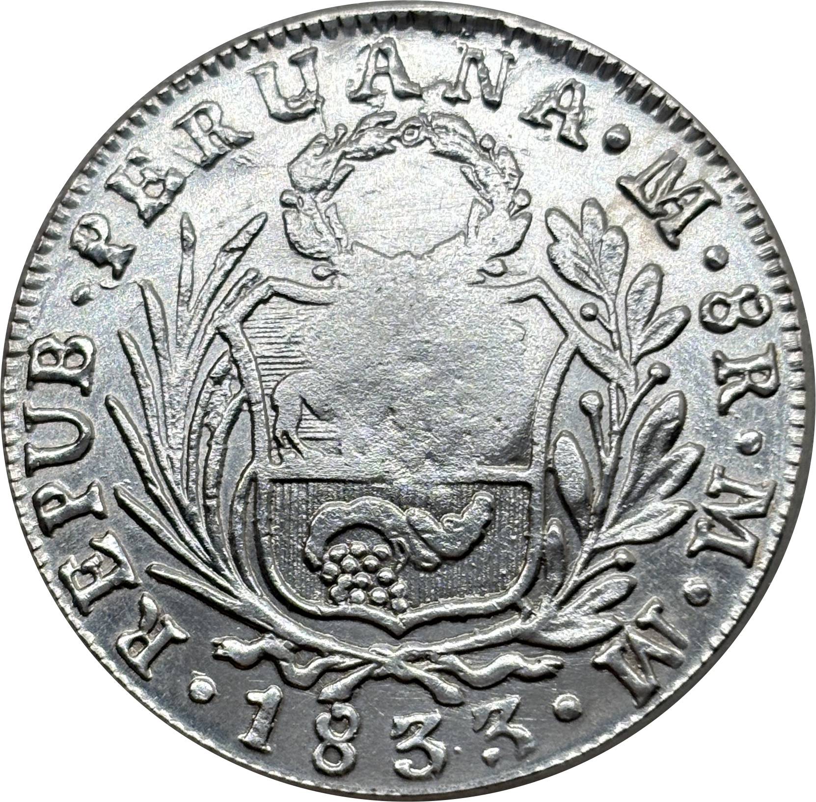 Peru 8 Reales Lima 1833 L MM Silver Plated Metal Replica Coin Commemorative Medal,Historical Collectible Art Craft For Enthusiasts