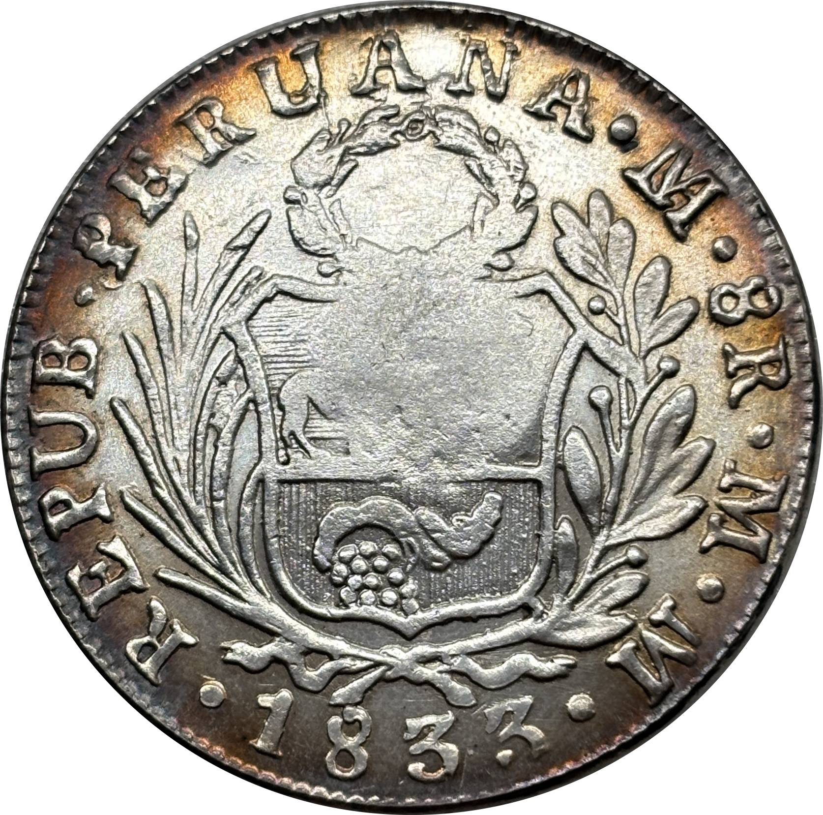 Peru 8 Reales Lima 1833 L MM Silver Plated Metal Replica Coin Commemorative Medal,Historical Collectible Art Craft For Enthusiasts