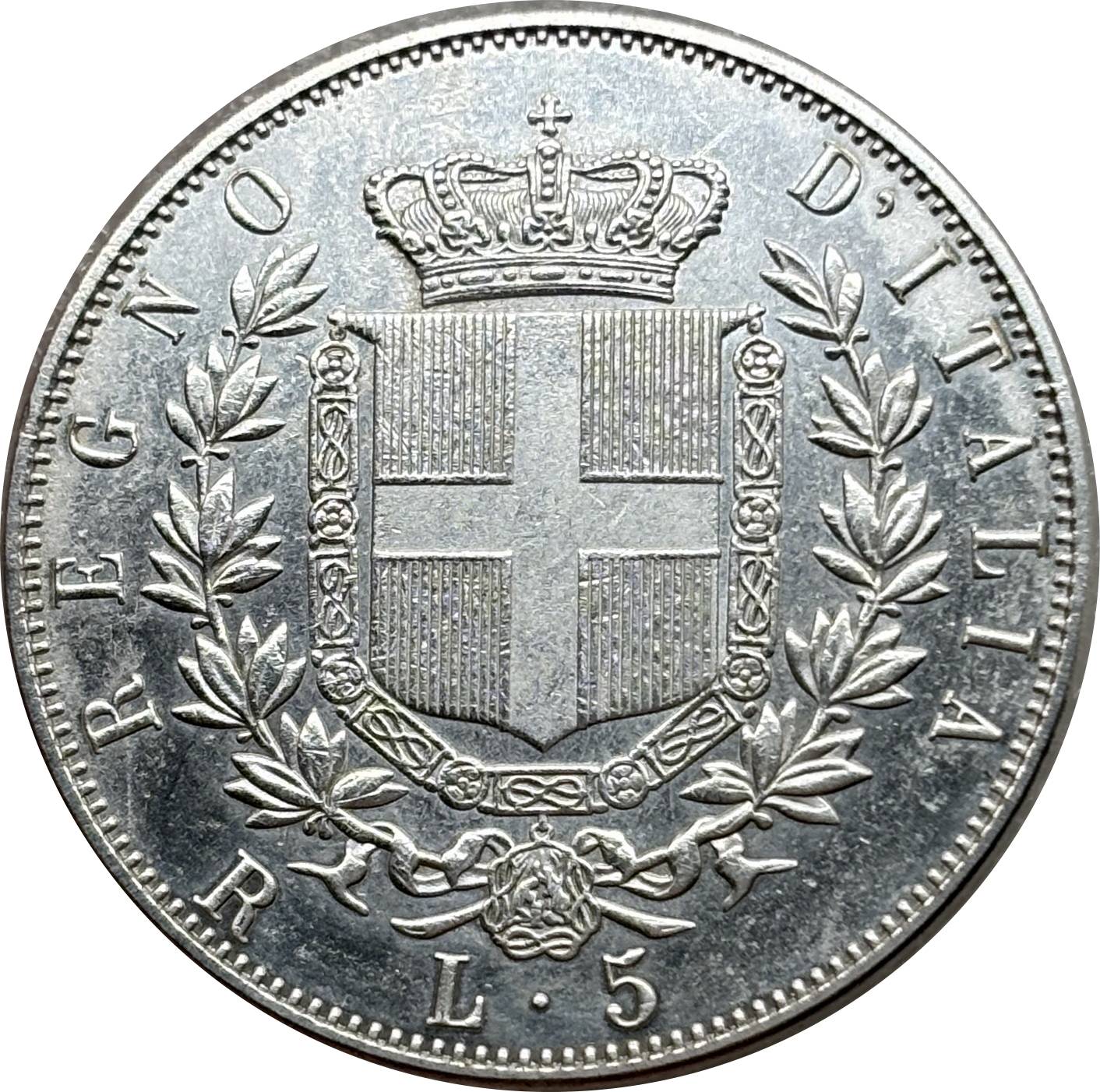 Italy 1877 5 Lire Victor Emmanuel II Silver Plated Replica Coin Commemorative Medal,Historical Collectible Art Craft For Enthusiasts