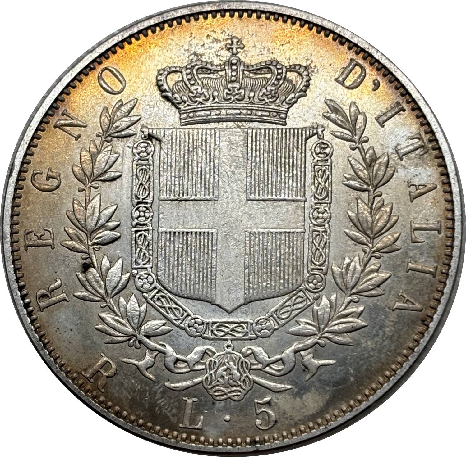 Italy 1877 5 Lire Victor Emmanuel II Silver Plated Replica Coin Commemorative Medal,Historical Collectible Art Craft For Enthusiasts