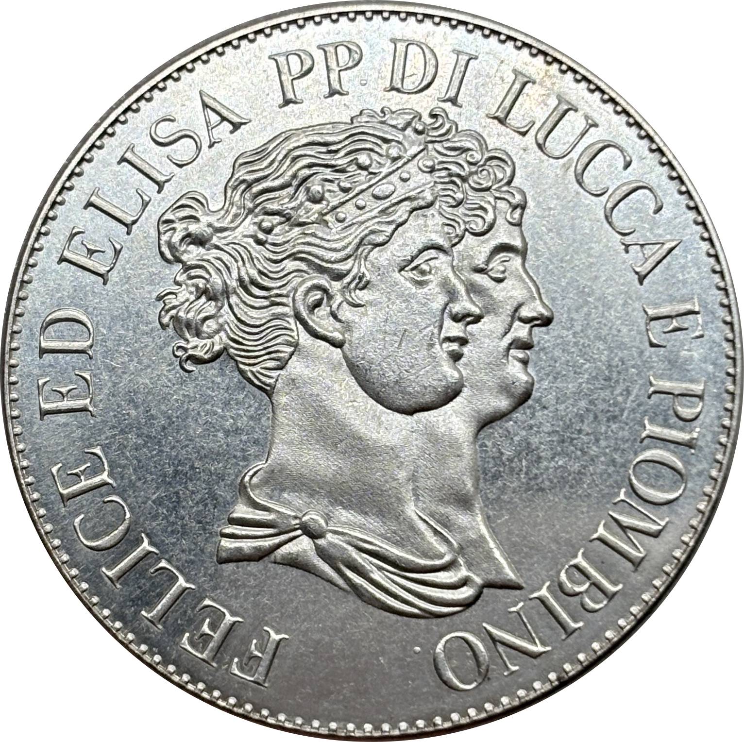 Italian States Republic of Lucca 1808 5 Franchi Felix Elisa Silver Plated Replica Coin Commemorative Medal,Historical Collectible Art Craft For Enthusiasts