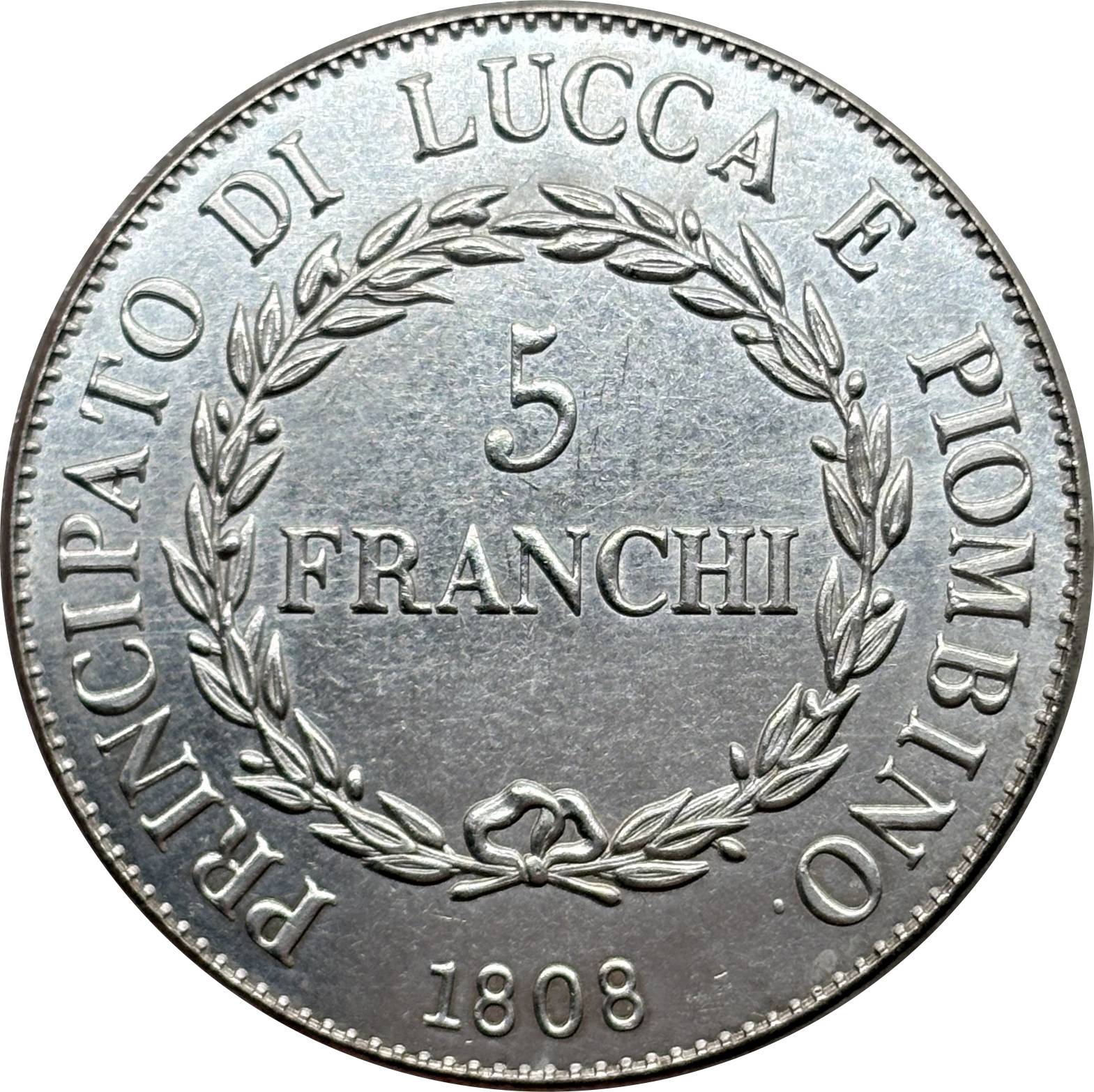 Italian States Republic of Lucca 1808 5 Franchi Felix Elisa Silver Plated Replica Coin Commemorative Medal,Historical Collectible Art Craft For Enthusiasts