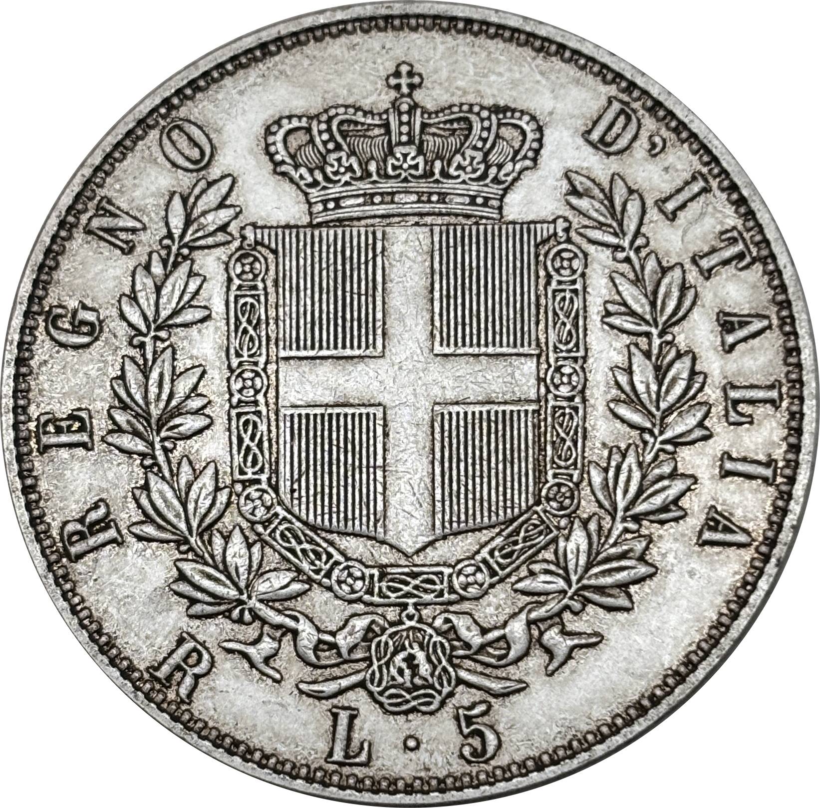 Italy 1877 5 Lire Victor Emmanuel II Silver Plated Replica Coin Commemorative Medal,Historical Collectible Art Craft For Enthusiasts