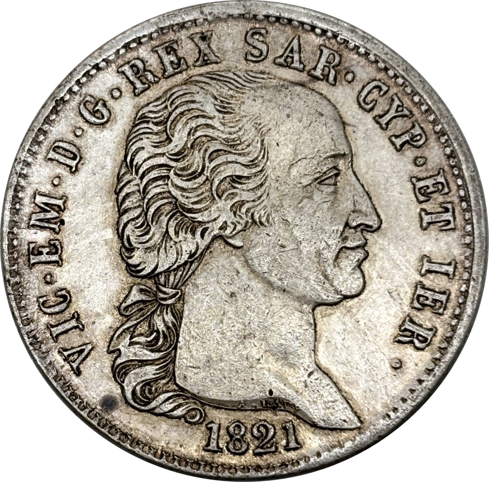 Italian States 1821 5 Lire Victor Emmanuel I Piedmont Sardinia Silver Plated Replica Coin Commemorative Medal,Historical Collectible Art Craft For Enthusiasts