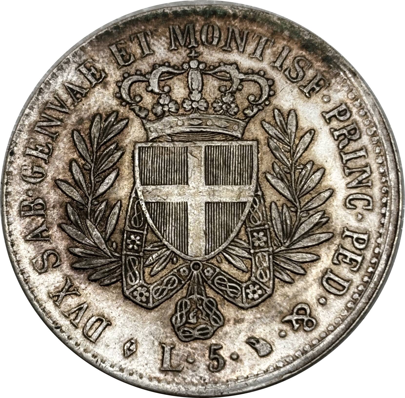 Italian States 1821 5 Lire Victor Emmanuel I Piedmont Sardinia Silver Plated Replica Coin Commemorative Medal,Historical Collectible Art Craft For Enthusiasts