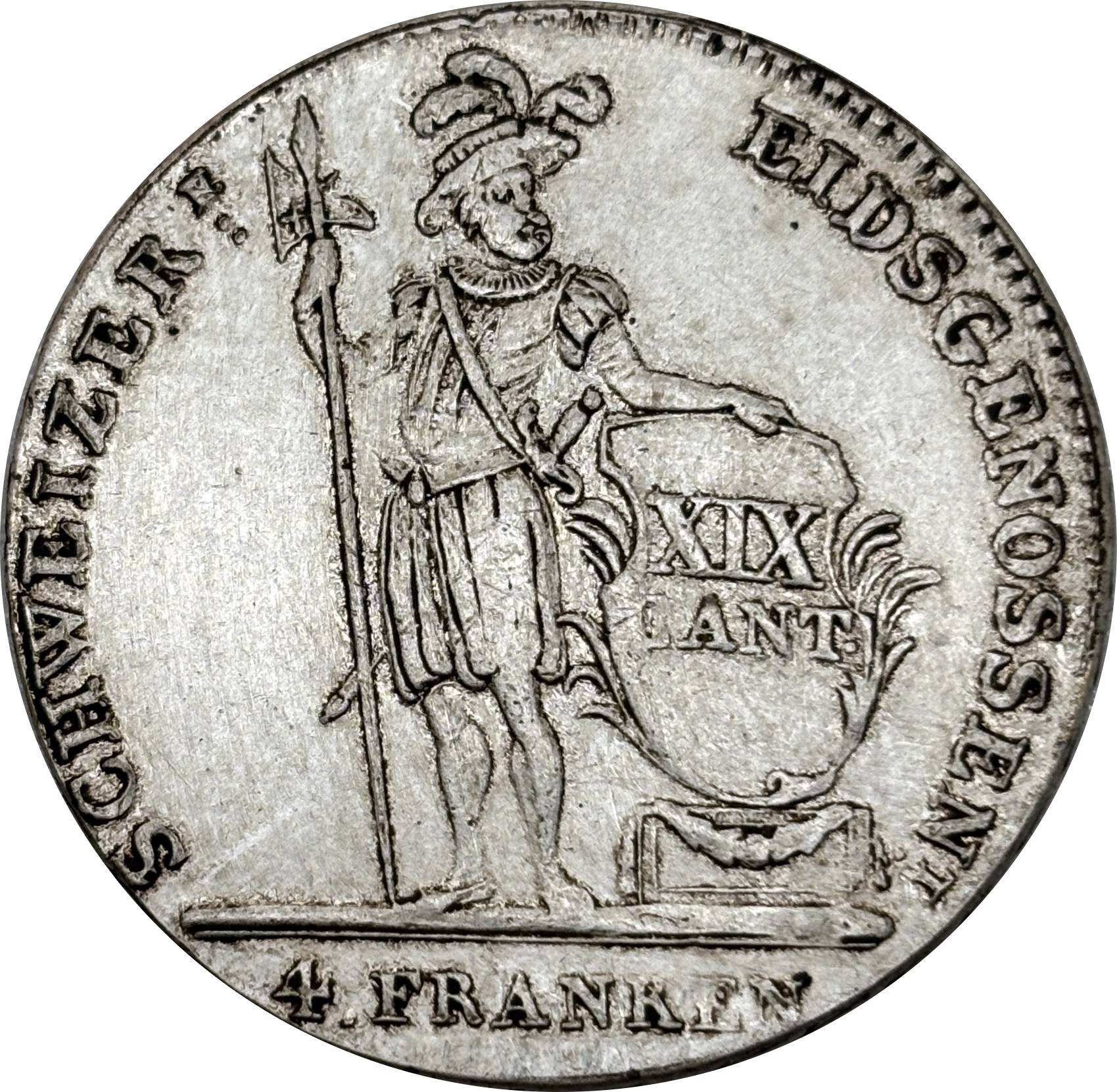 Swiss Canton Of Lucerne 1814 4 Franken Standing Silver Plated Replica Coin Commemorative Medal,Historical Collectible Art Craft For Enthusiasts