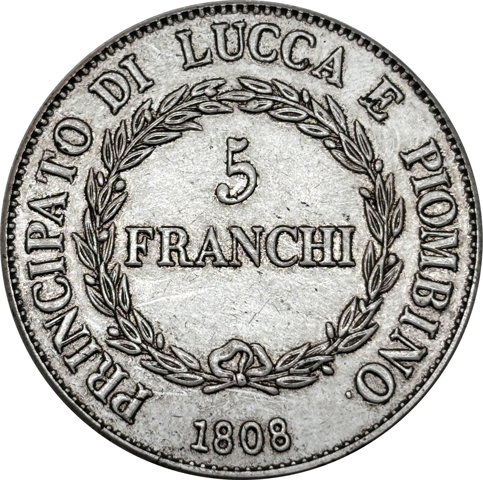 Italian States Republic of Lucca 1808 5 Franchi Felix Elisa Silver Plated Replica Coin Commemorative Medal,Historical Collectible Art Craft For Enthusiasts