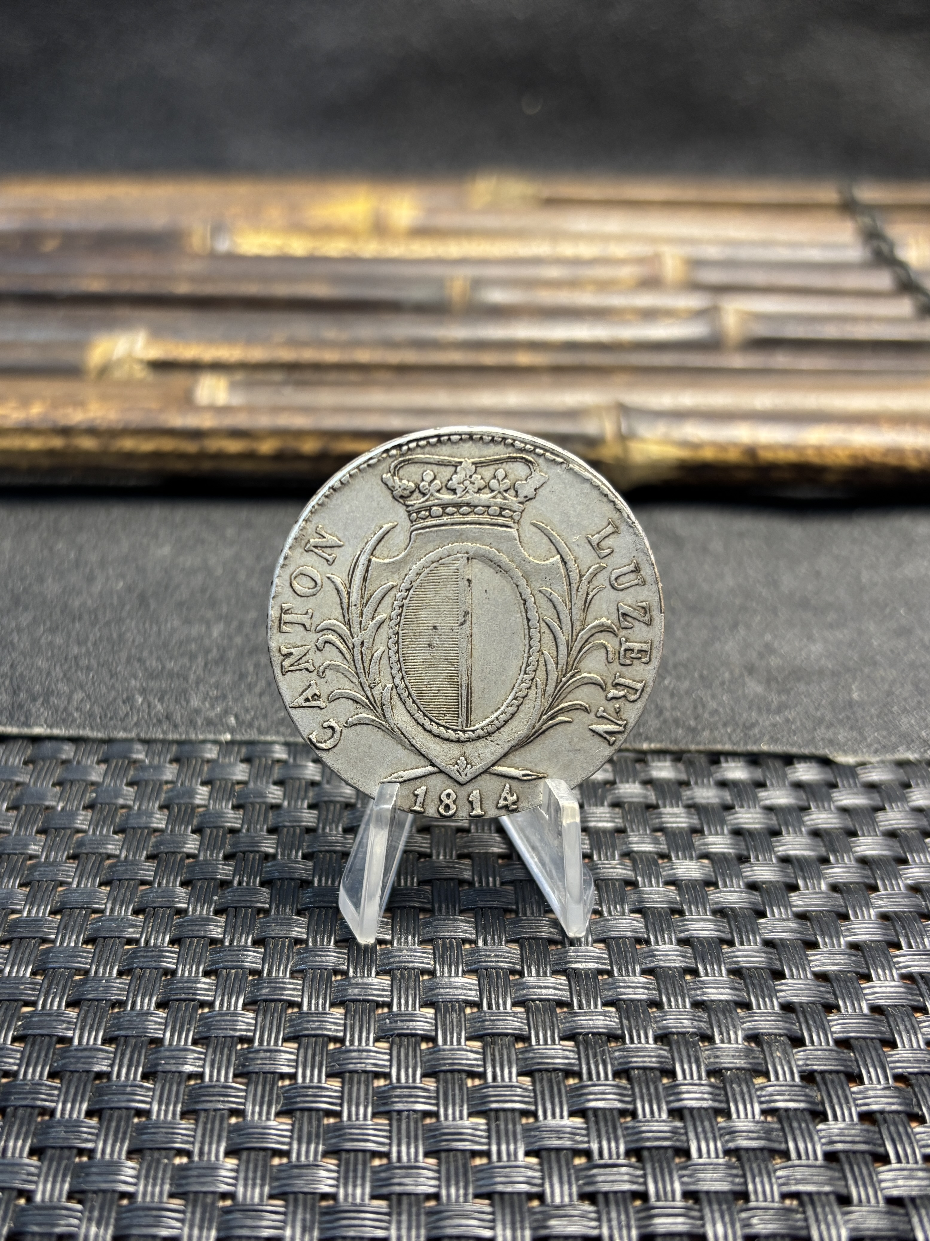 Swiss Canton Of Lucerne 1814 4 Franken Standing Silver Plated Replica Coin Commemorative Medal,Historical Collectible Art Craft For Enthusiasts