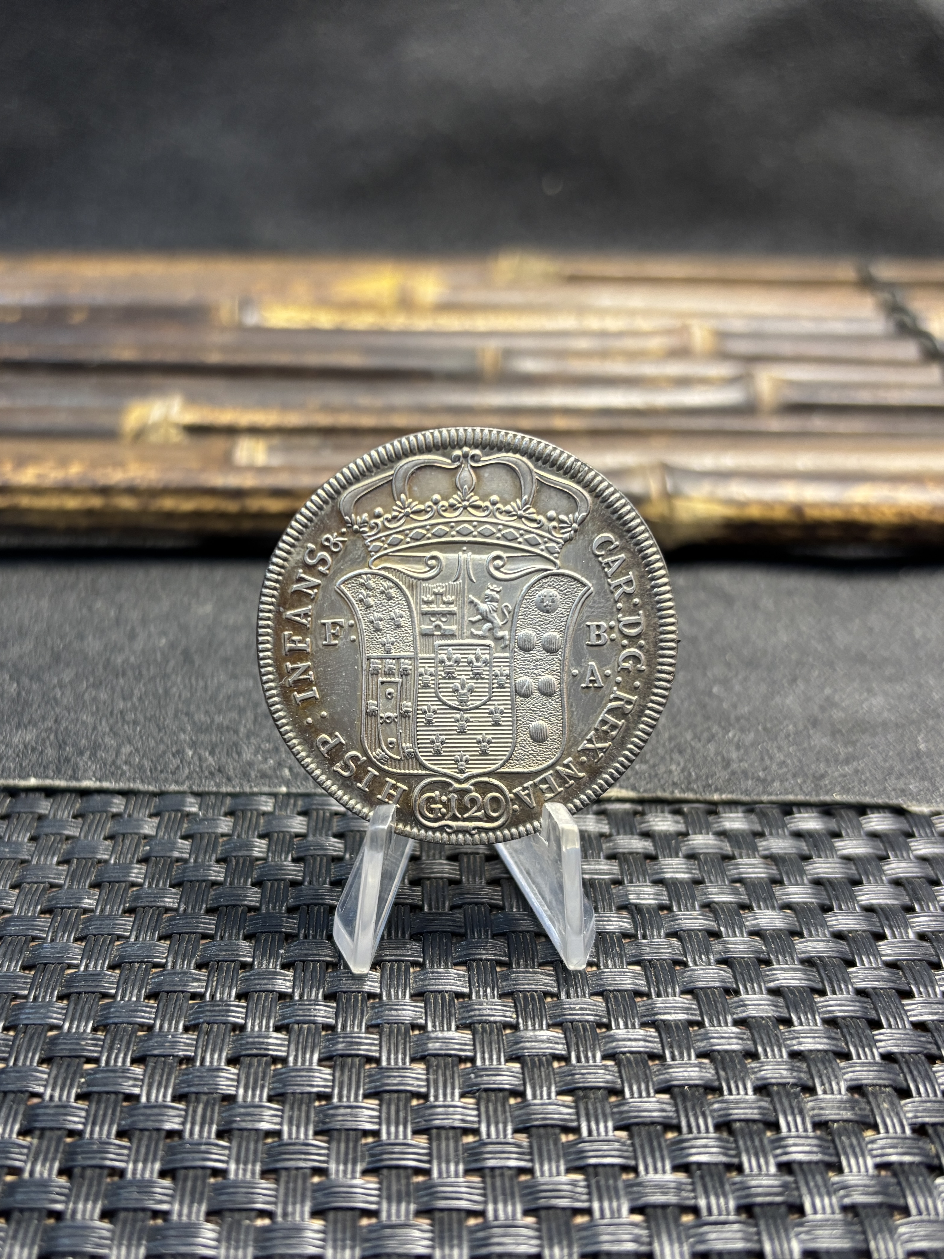 Italian States Kingdom of Naples 120 Grana Carlo I 1735 Plated Silver Replica Coin Commemorative Medal,Historical Collectible Art Craft For Enthusiasts