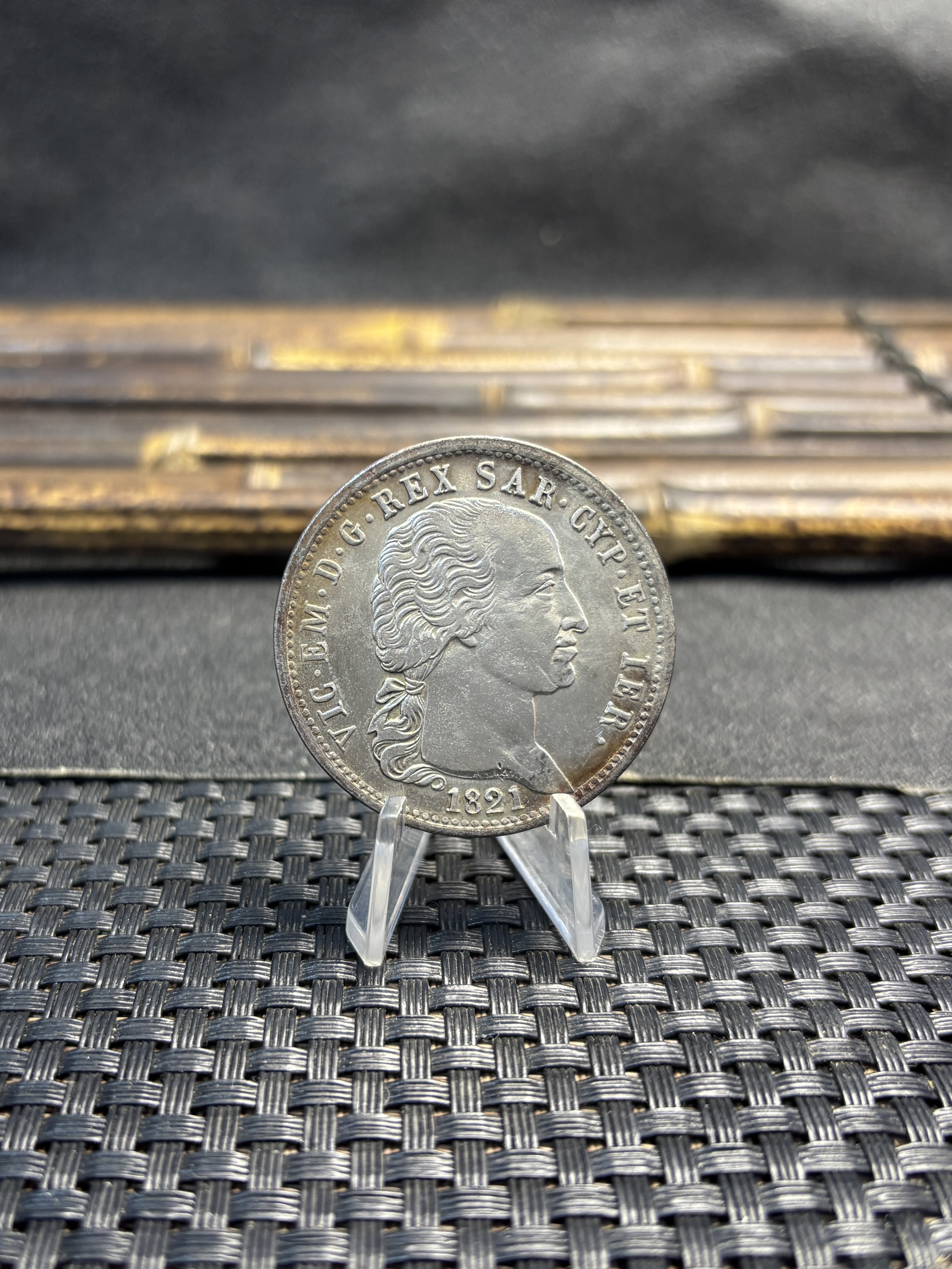 Italian States 1821 5 Lire Victor Emmanuel I Piedmont Sardinia Silver Plated Replica Coin Commemorative Medal,Historical Collectible Art Craft For Enthusiasts