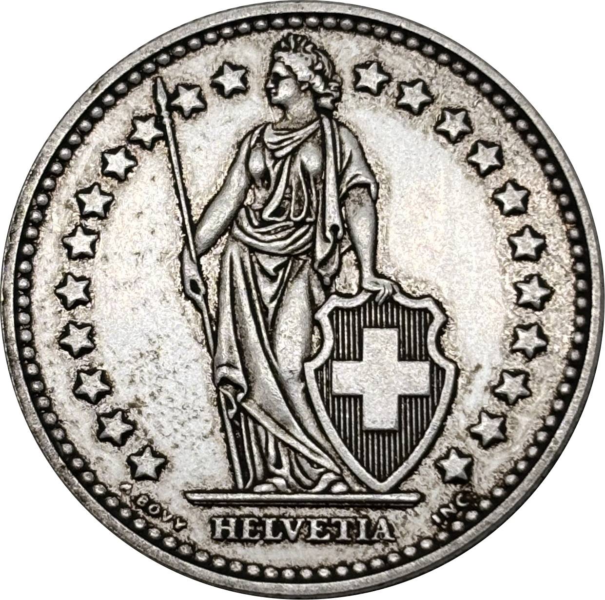 Switzerland 1911 1964 2 Francs Helvetia Standing Silver Plated Replica Coin Commemorative Medal,Historical Collectible Art Craft For Enthusiasts