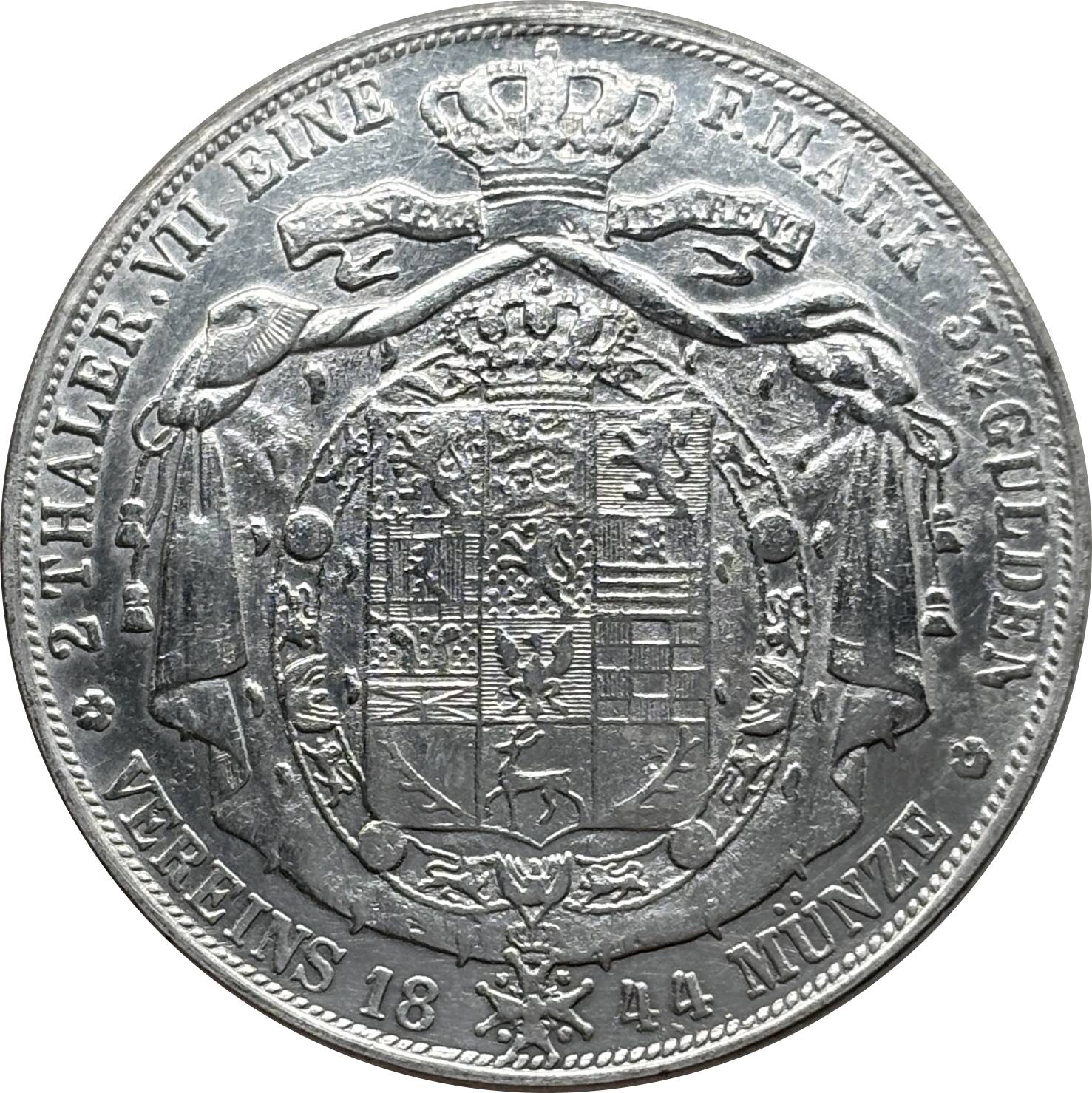 German States 1844 B 1854 B 2 Thaler 3 1/2 Gulden William Silver Plated Replica Coin Commemorative Medal,Historical Collectible Art Craft For Enthusiasts