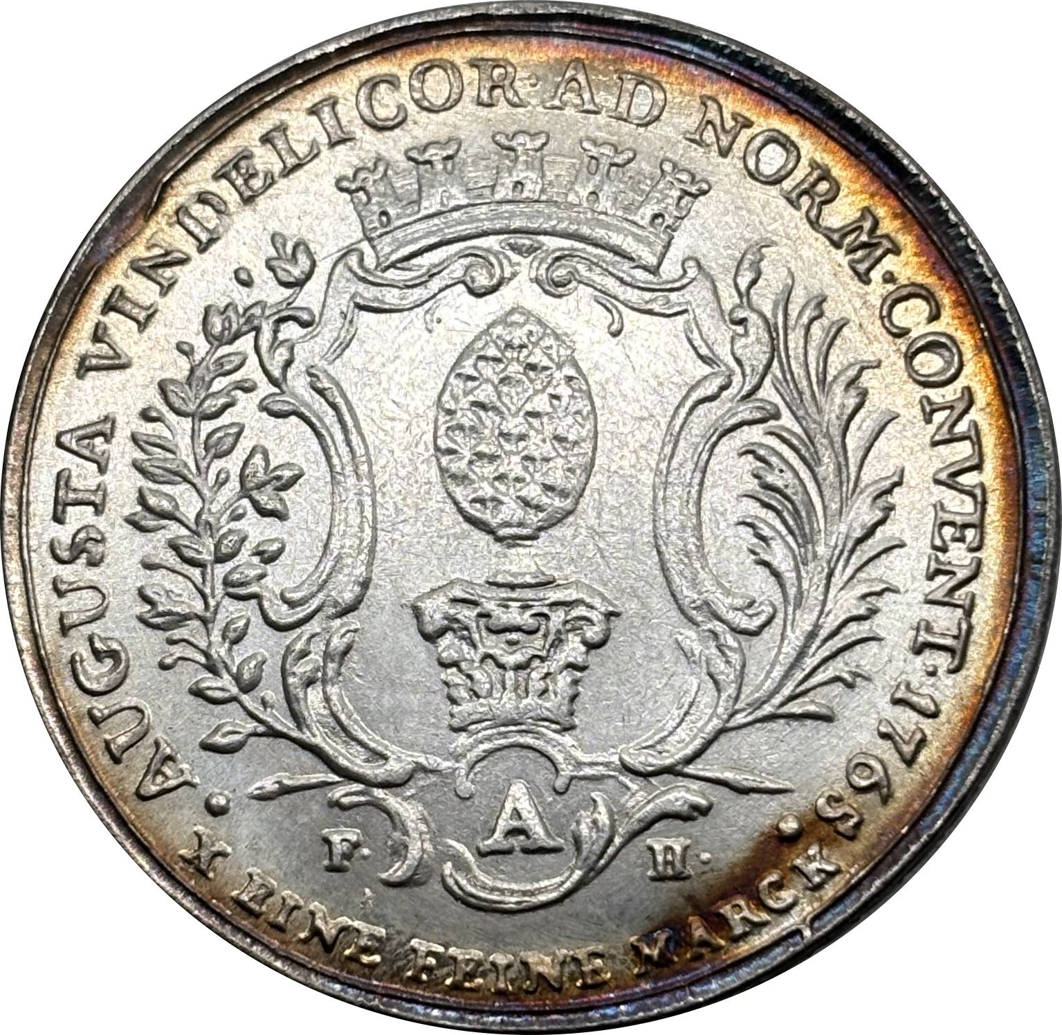 German States 1765 1 Conventionsthaler Free City Of Augsburg Silver Plated Replica Coin Commemorative Medal,Historical Collectible Art Craft For Enthusiasts