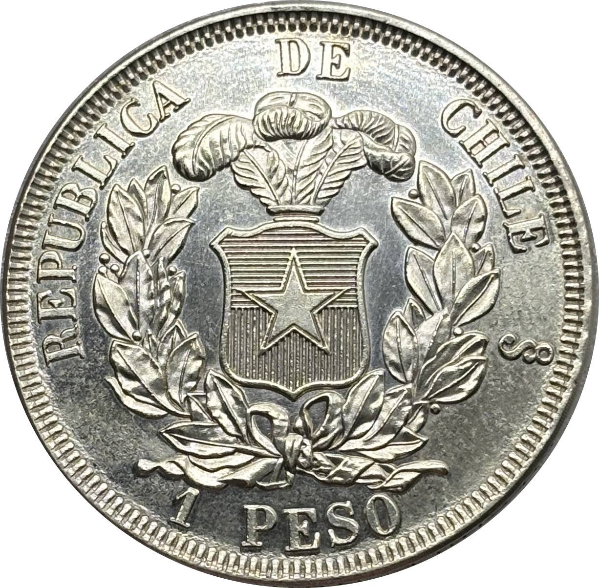 Chile Republic 1867 1 Peso Por La Razon O La Fuerza Silver Plated Replica Coin Commemorative Medal,Historical Collectible Art Craft For Enthusiasts