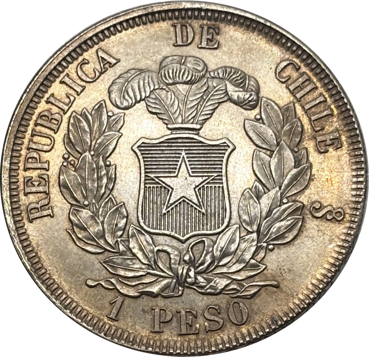 Chile Republic 1867 1 Peso Por La Razon O La Fuerza Silver Plated Replica Coin Commemorative Medal,Historical Collectible Art Craft For Enthusiasts