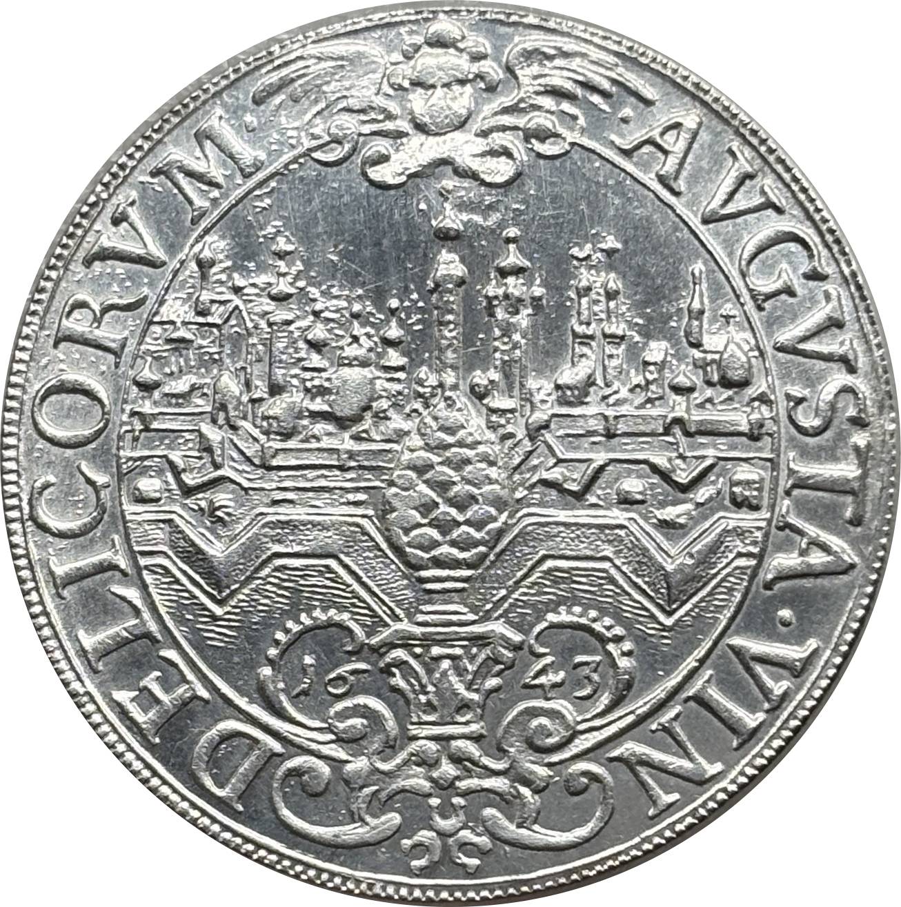 German States Free city of Augsburg 1 Thaler Ferdinand III 1643 Silver Plated Replica Coin Commemorative Medal,Historical Collectible Art Craft For Enthusiasts