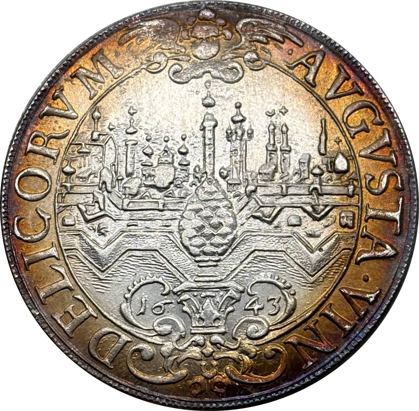 German States Free city of Augsburg 1 Thaler Ferdinand III 1643 Silver Plated Replica Coin Commemorative Medal,Historical Collectible Art Craft For Enthusiasts