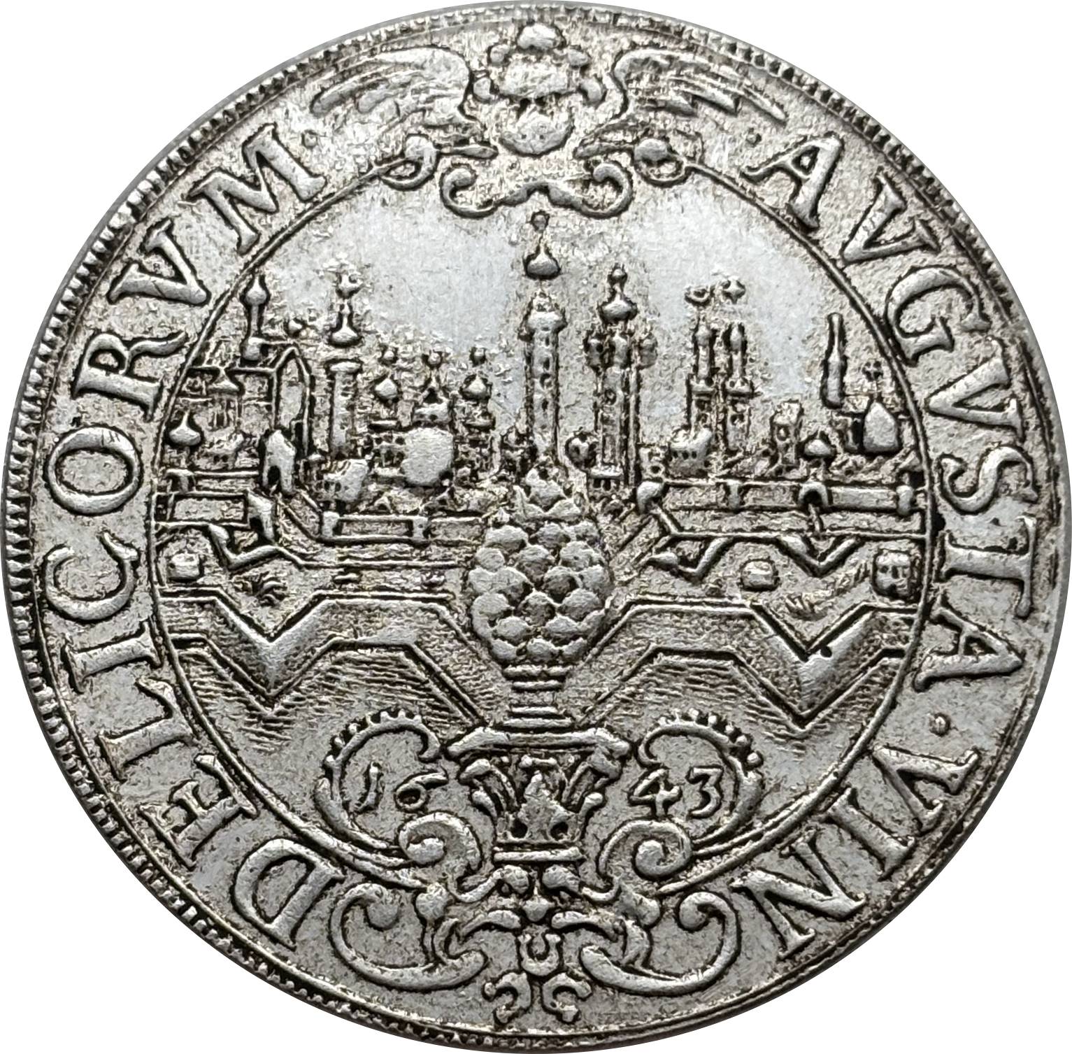 German States Free city of Augsburg 1 Thaler Ferdinand III 1643 Silver Plated Replica Coin Commemorative Medal,Historical Collectible Art Craft For Enthusiasts