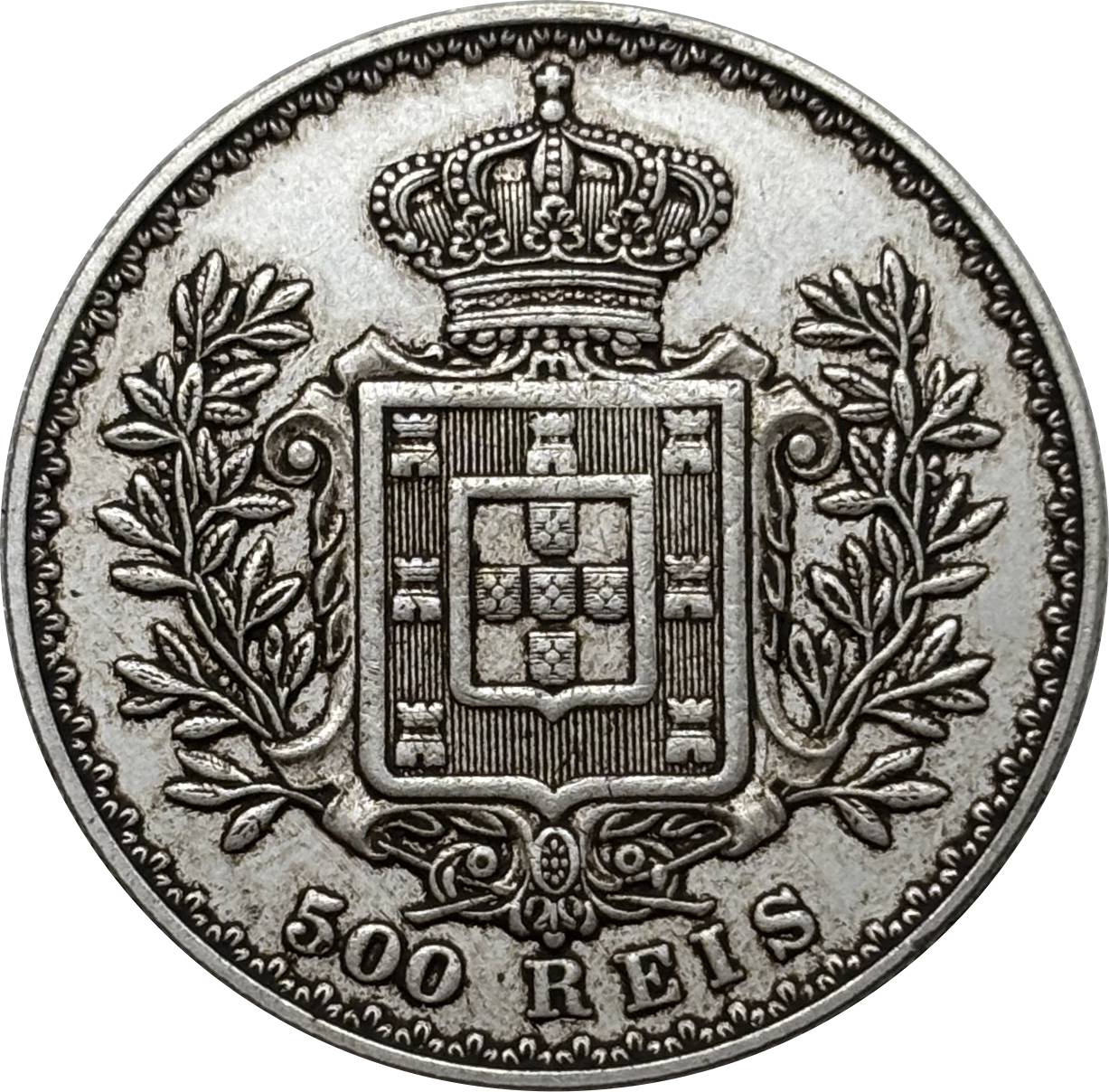 Portugal 1893 1894 1900 500 Reis Charles I Carlos Wreath Silver Plated Replica Coin Commemorative Medal,Historical Collectible Art Craft For Enthusiasts