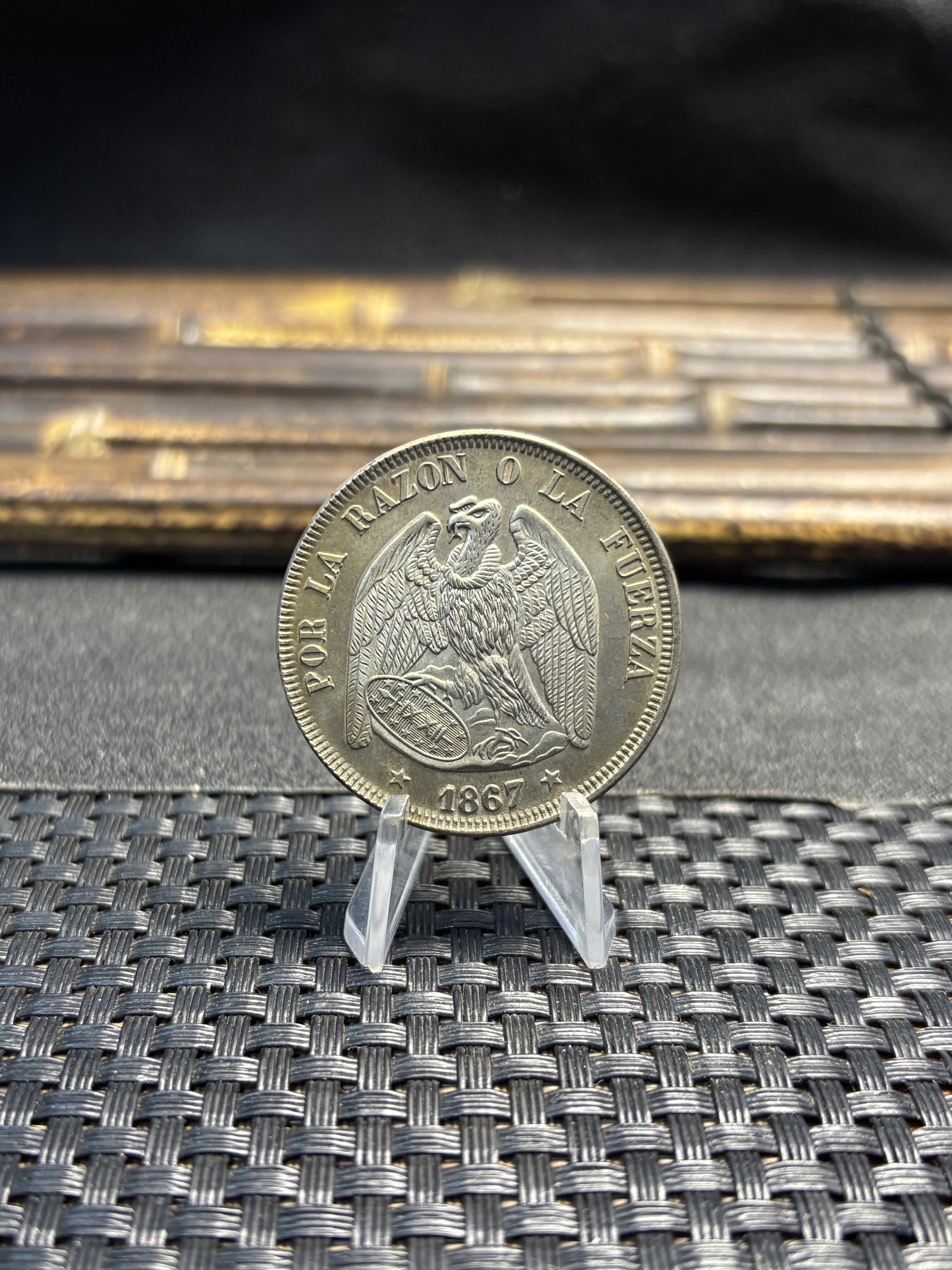 Chile Republic 1867 1 Peso Por La Razon O La Fuerza Silver Plated Replica Coin Commemorative Medal,Historical Collectible Art Craft For Enthusiasts