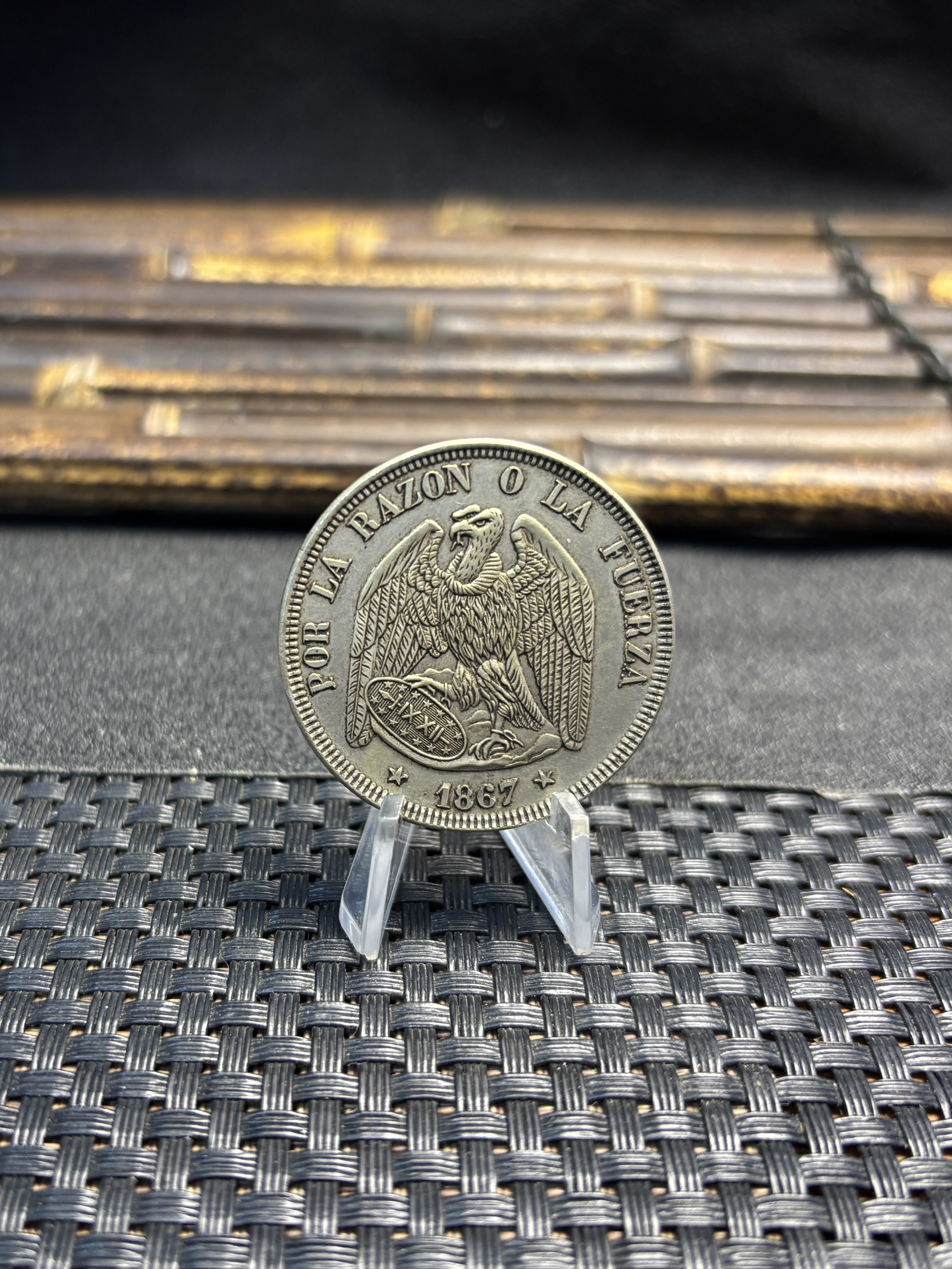 Chile Republic 1867 1 Peso Por La Razon O La Fuerza Silver Plated Replica Coin Commemorative Medal,Historical Collectible Art Craft For Enthusiasts